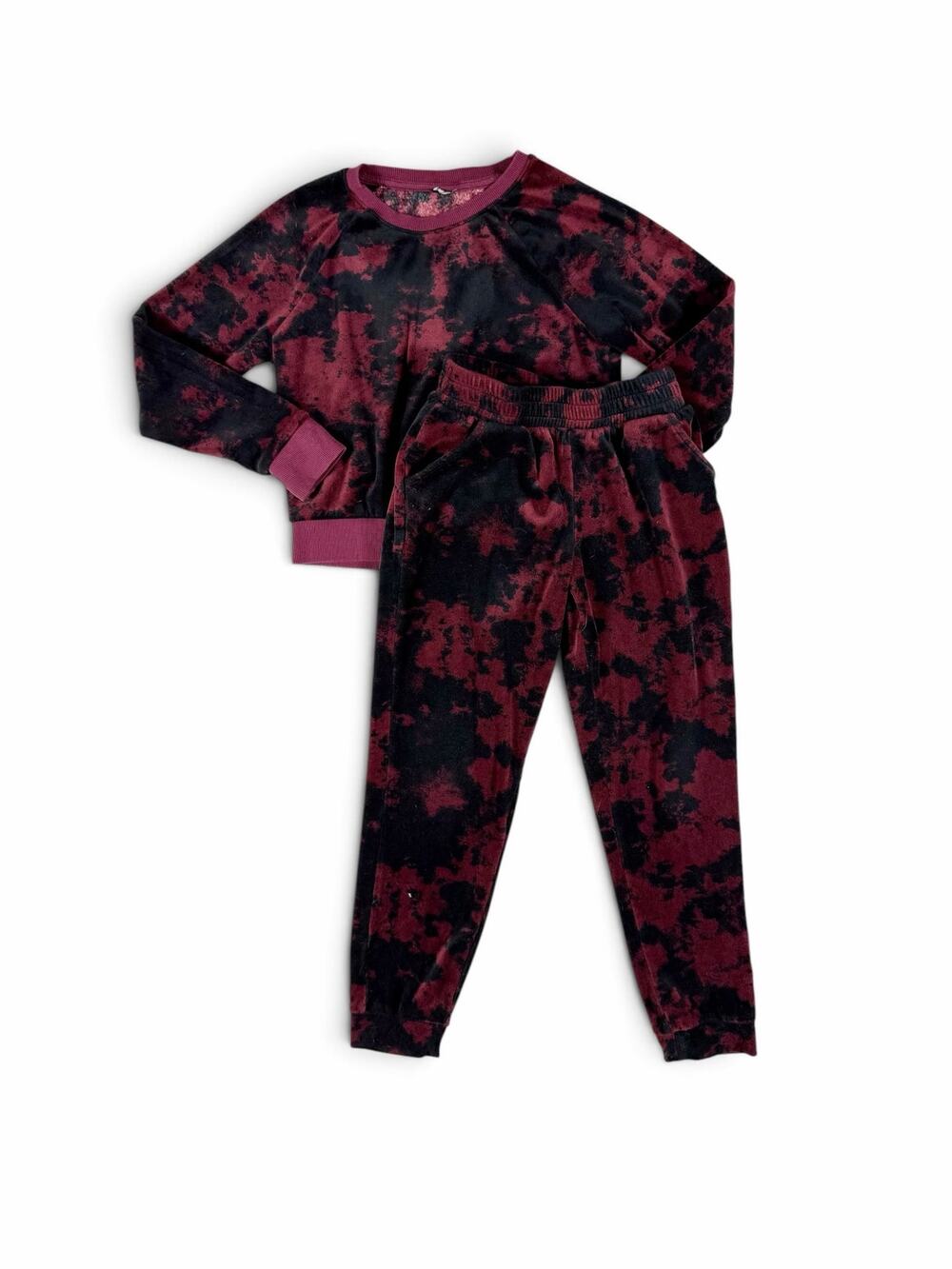 Art Class Girls Velour Tie Dye Jogger Sweatshirt Set Burgundy Black Medium 7-8